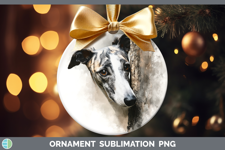 Greyhound Dogs 01 Tree Peek Ornament Sublimation Design