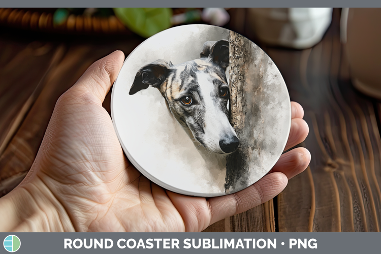 Greyhound Dogs 01 Tree Peek Round Coaster Sublimation Design