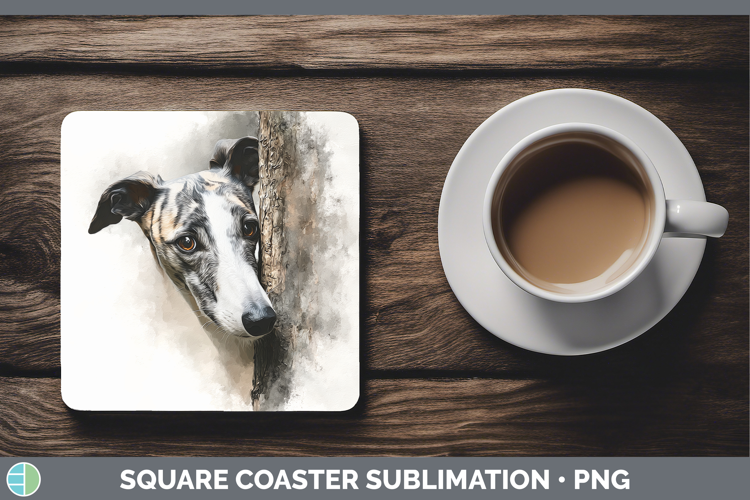 Greyhound Dogs 01 Tree Peek Square Coaster Sublimation Desig