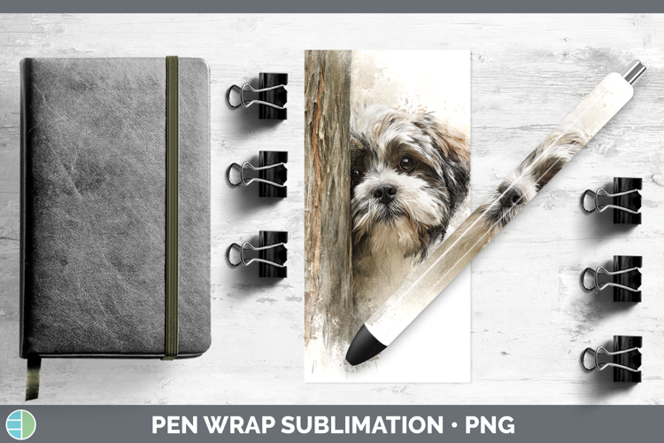 Lhasa Apso Dogs 01 Tree Peek Pen Wrap Sublimation Design