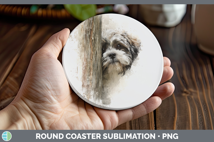 Lhasa Apso Dogs 01 Tree Peek Round Coaster Sublimation Desig