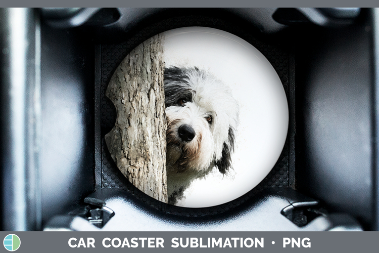 Old English Sheepdog Dogs 01 Tree Peek Car Coaster Sublimati