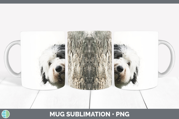 Old English Sheepdog Dogs 01 Tree Peek Mug Wrap Sublimation