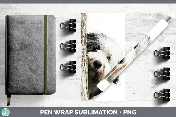Old English Sheepdog Dogs 01 Tree Peek Pen Wrap Sublimation
