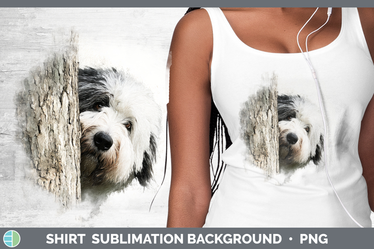 Old English Sheepdog Dogs 01 Tree Peek Shirt Sublimation Des