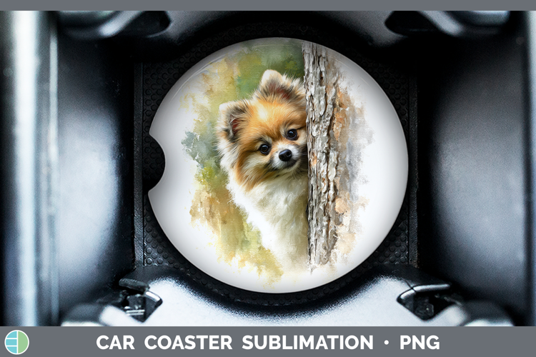 Pomeranian Dogs 01 Tree Peek Car Coaster Sublimation Design