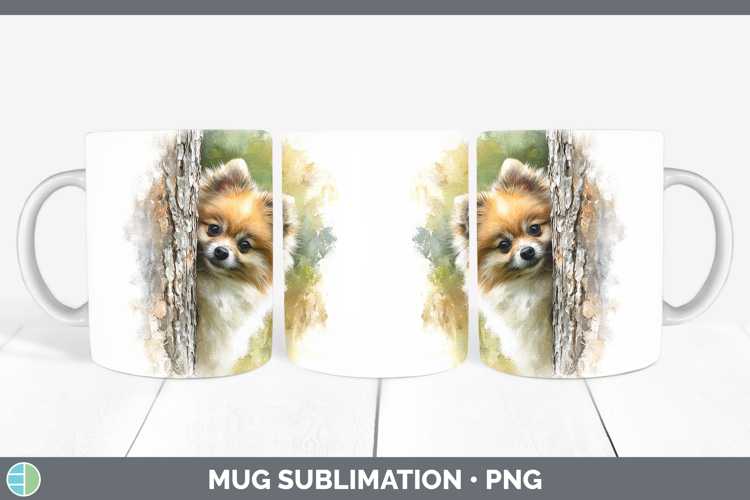 Pomeranian Dogs 01 Tree Peek Mug Wrap Sublimation Design