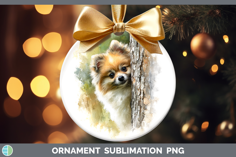 Pomeranian Dogs 01 Tree Peek Ornament Sublimation Design