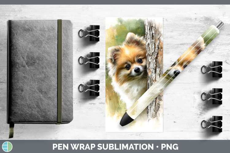 Pomeranian Dogs 01 Tree Peek Pen Wrap Sublimation Design