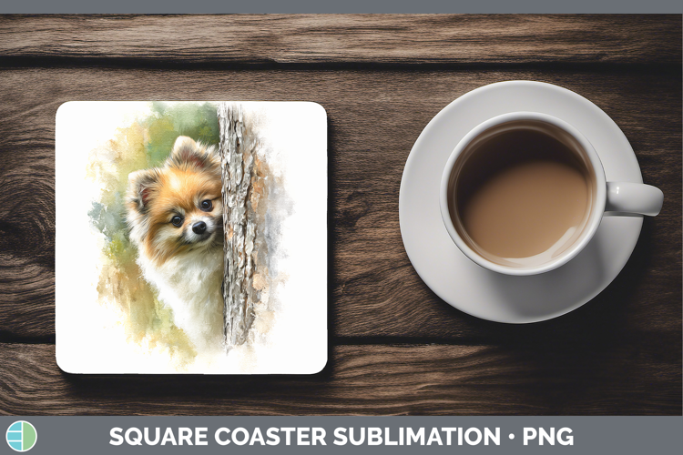 Pomeranian Dogs 01 Tree Peek Square Coaster Sublimation Desi