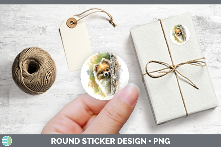 Pomeranian Dogs 01 Tree Peek Stickers Design