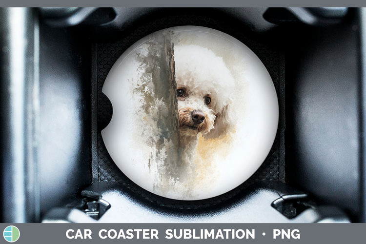 Poodle Dogs 01 Tree Peek Car Coaster Sublimation Design