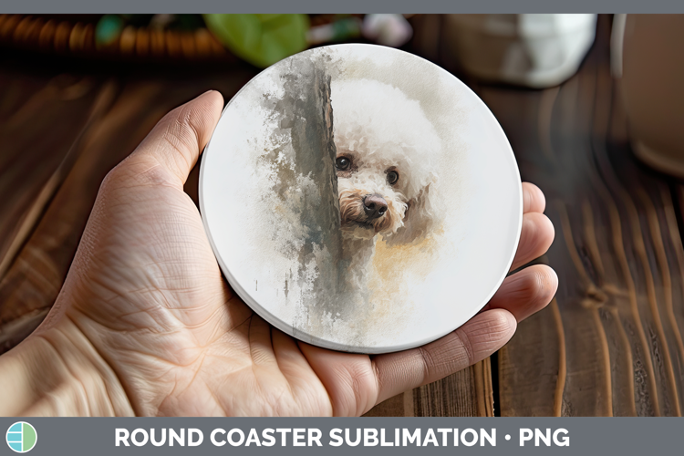 Poodle Dogs 01 Tree Peek Round Coaster Sublimation Design