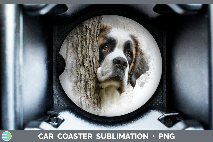 Saint Bernard Dogs 01 Tree Peek Car Coaster Sublimation Desi