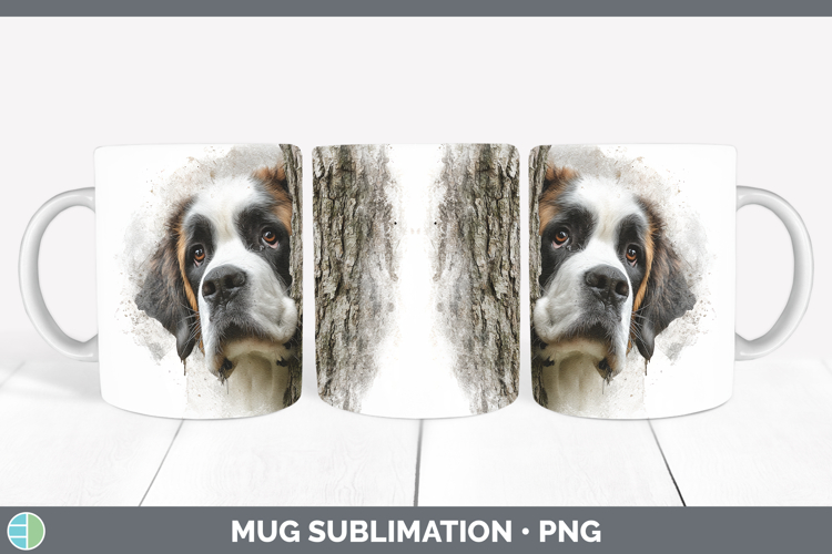 Saint Bernard Dogs 01 Tree Peek Mug Wrap Sublimation Design