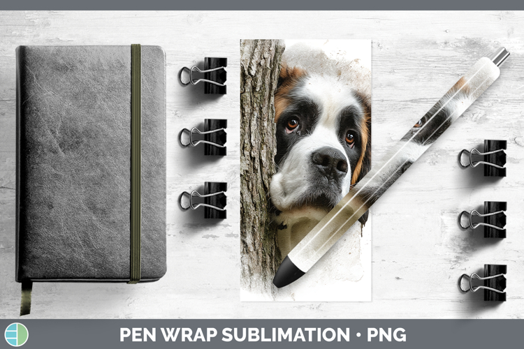 Saint Bernard Dogs 01 Tree Peek Pen Wrap Sublimation Design