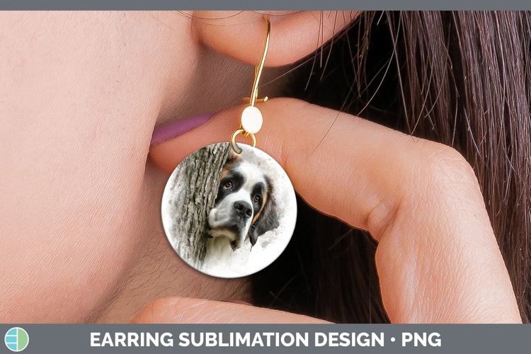 Saint Bernard Dogs 01 Tree Peek Round Earrings Sublimation D