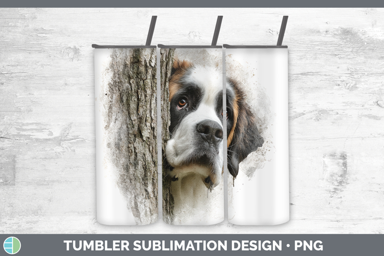 Saint Bernard Dogs 01 Tree Peek Tumbler Sublimation Design