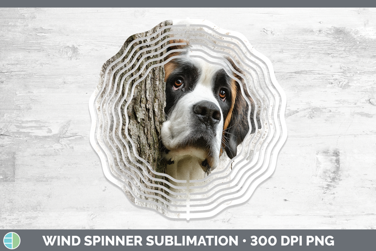 Saint Bernard Dogs 01 Tree Peek Wind Spinner Sublimation Des