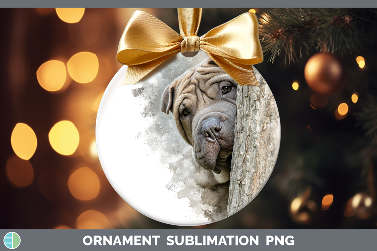 Shar Pei Dogs 01 Tree Peek Ornament Sublimation Design