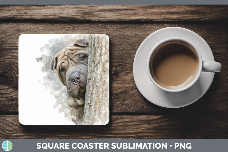 Shar Pei Dogs 01 Tree Peek Square Coaster Sublimation Design