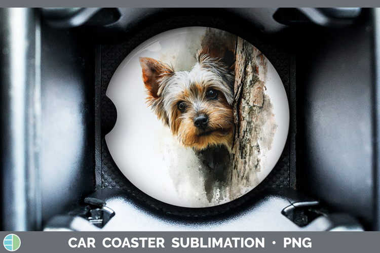 Yorkshire Terrier Dogs 01 Tree Peek Car Coaster Sublimation