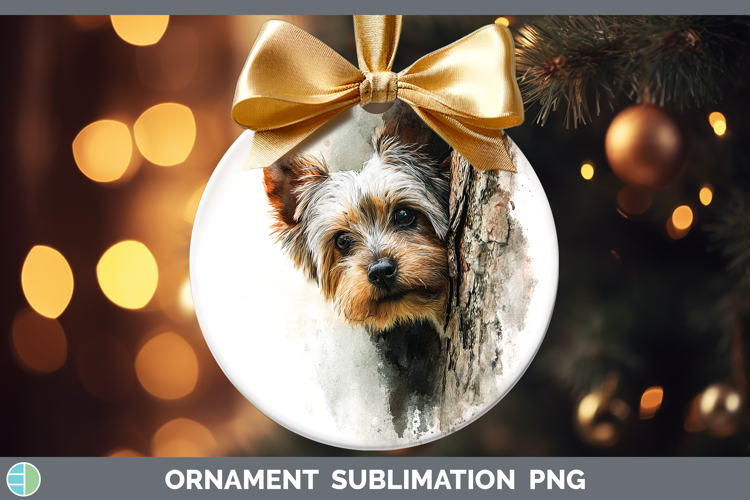 Yorkshire Terrier Dogs 01 Tree Peek Ornament Sublimation Des