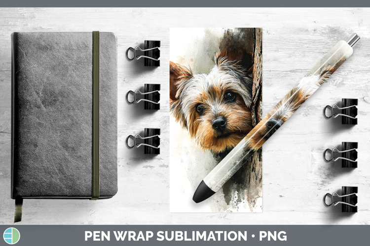 Yorkshire Terrier Dogs 01 Tree Peek Pen Wrap Sublimation Des