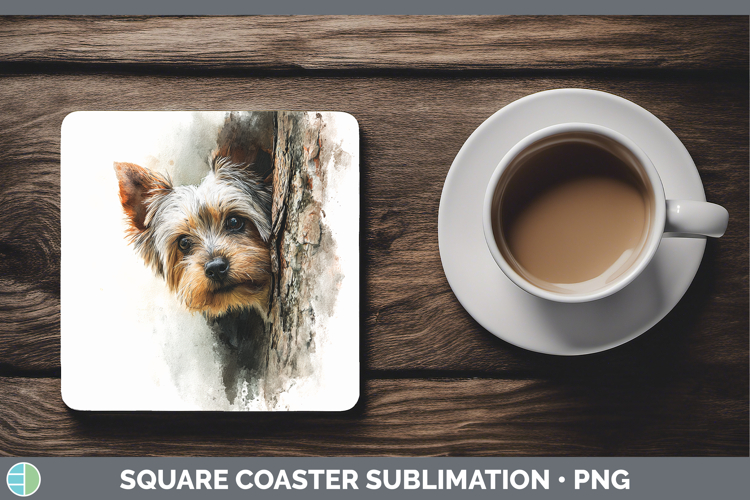 Yorkshire Terrier Dogs 01 Tree Peek Square Coaster Sublimati
