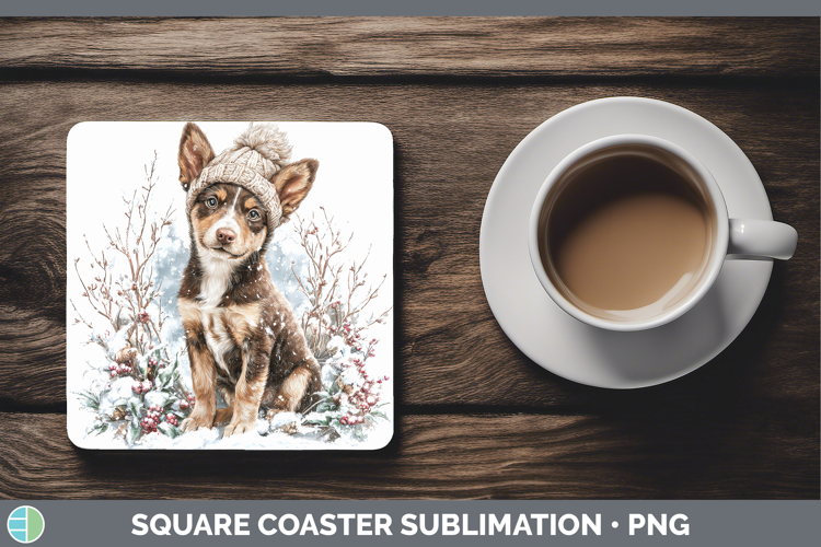 Australian Kelpie Dogs 01 Winter Knit Hat Square Coaster Sub
