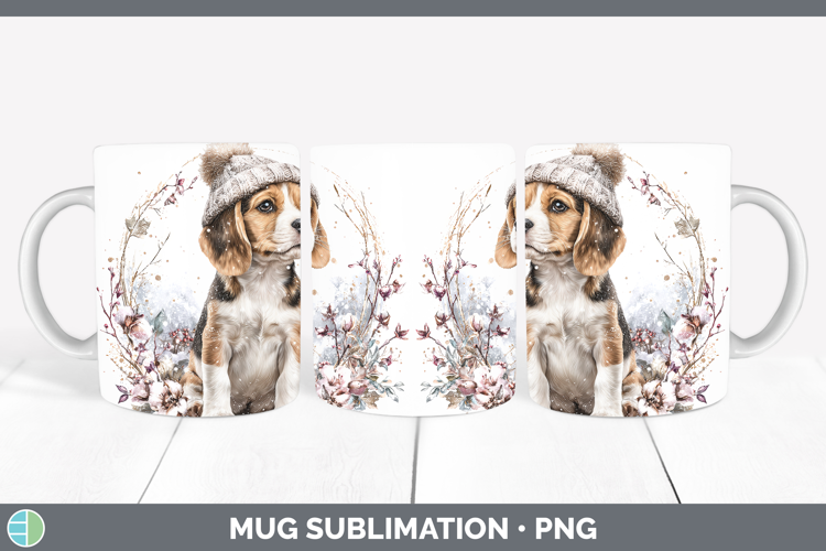 Beagle Dogs 01 Winter Knit Hat Mug Wrap Sublimation Design