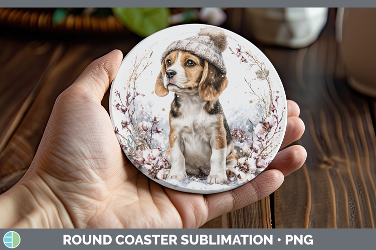 Beagle Dogs 01 Winter Knit Hat Round Coaster Sublimation Des
