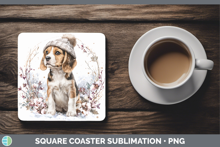 Beagle Dogs 01 Winter Knit Hat Square Coaster Sublimation De