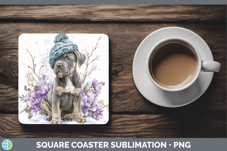 GorgeousDogs 01 Winter Knit Hat Square Coaster design.