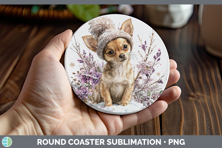 Chihuahua Dogs 01 Winter Knit Hat Round Coaster Sublimation