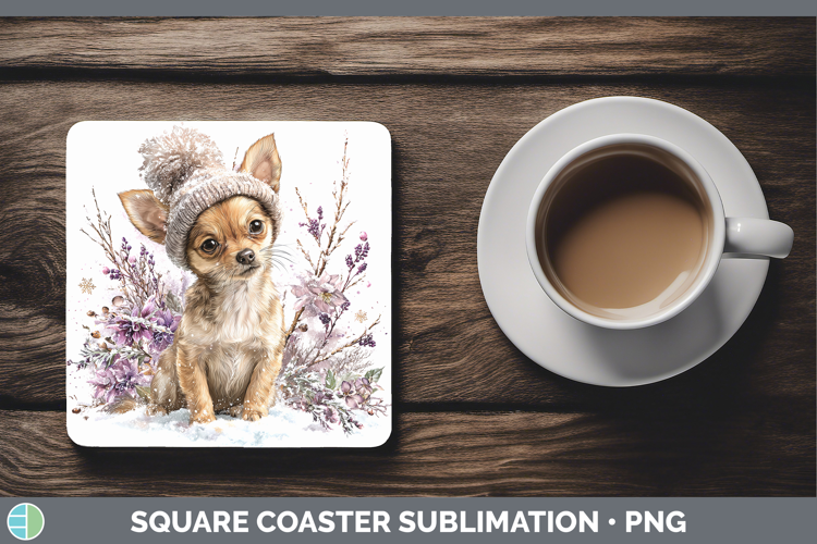 Chihuahua Dogs 01 Winter Knit Hat Square Coaster Sublimation
