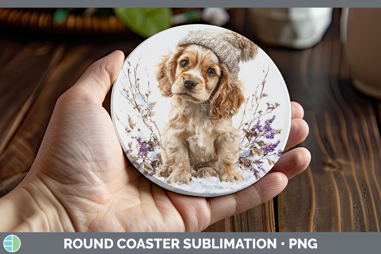 Cocker Spaniel Dogs 01 Winter Knit Hat Round Coaster Sublima