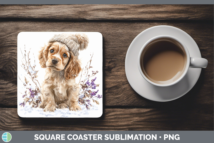 Cocker Spaniel Dogs 01 Winter Knit Hat Square Coaster Sublim