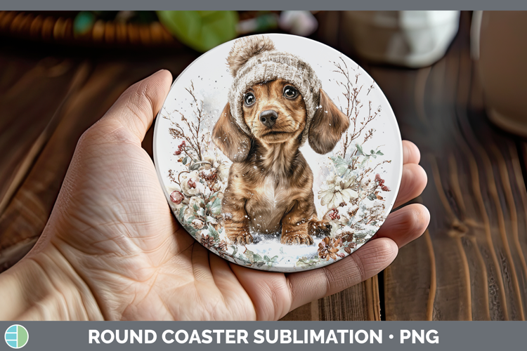 Dachshund Dogs 01 Winter Knit Hat Round Coaster Sublimation