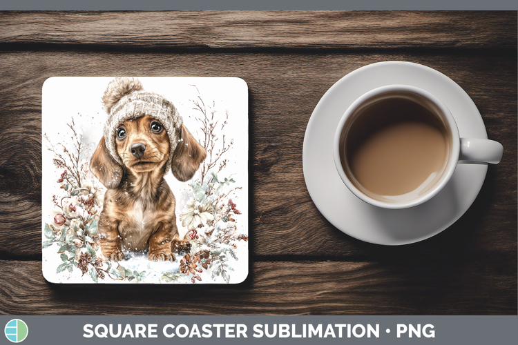 Dachshund Dogs 01 Winter Knit Hat Square Coaster Sublimation
