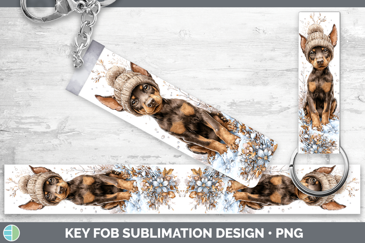 Doberman Pinscher Dogs 01 Winter Knit Hat Key Fob Sublimatio