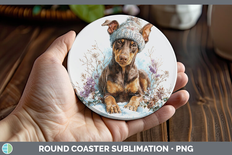 GorgeousDogs 01 Winter Knit Hat Round Coaster design.