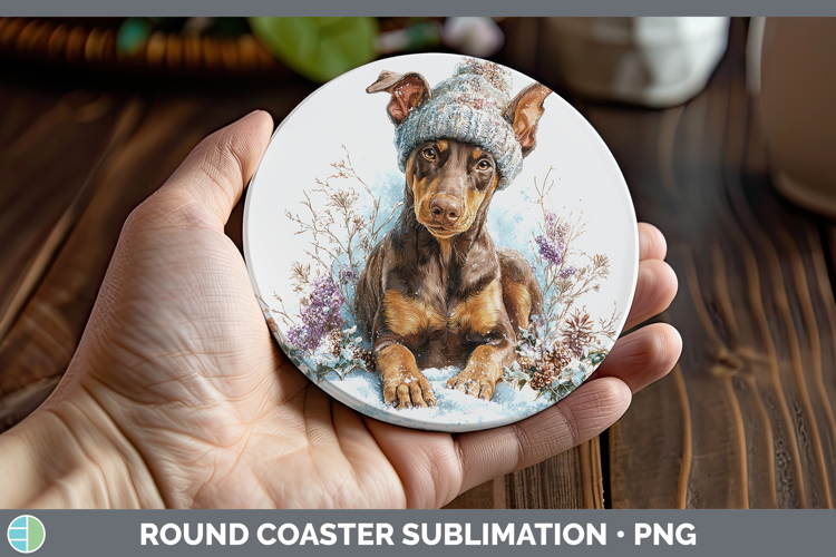 Doberman Pinscher Dogs 01 Winter Knit Hat Round Coaster Subl