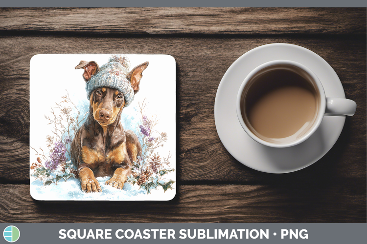 Doberman Pinscher Dogs 01 Winter Knit Hat Square Coaster Sub