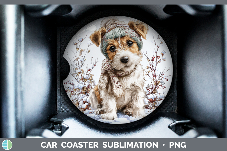 Fox Terrier Dogs 01 Winter Knit Hat Car Coaster Sublimation