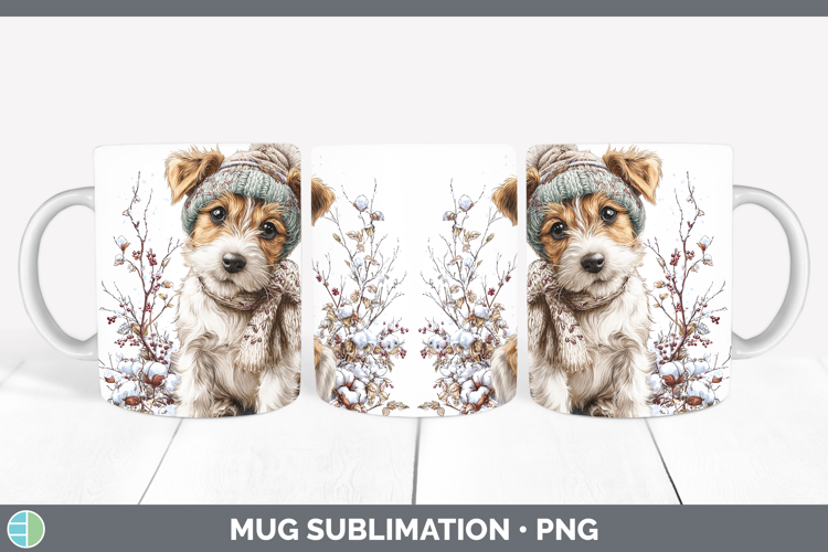 Fox Terrier Dogs 01 Winter Knit Hat Mug Wrap Sublimation Des