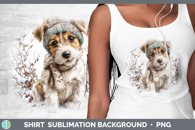Fox Terrier Dogs 01 Winter Knit Hat Shirt Sublimation Design