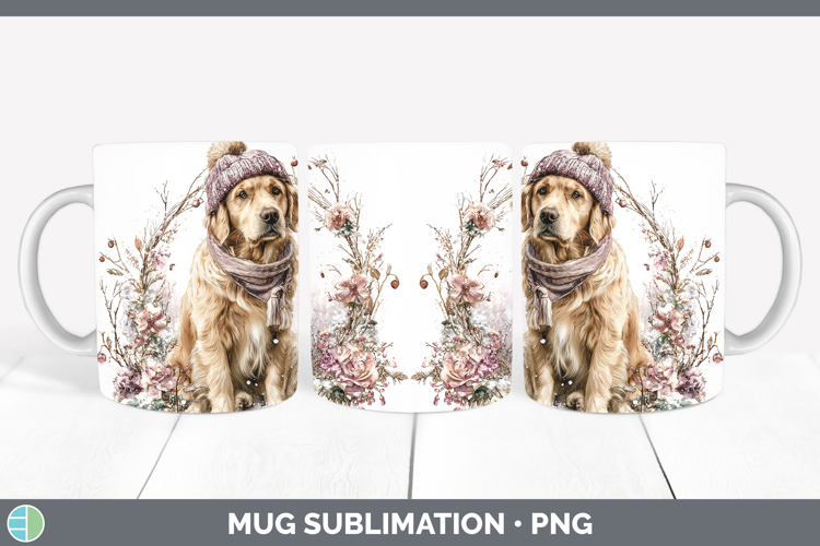 Golden Retriever Dogs 01 Winter Knit Hat Mug Wrap Sublimatio