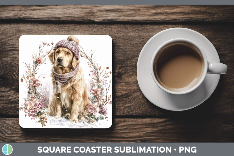 Golden Retriever Dogs 01 Winter Knit Hat Square Coaster Subl