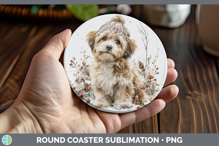 Lhasa Apso Dogs 01 Winter Knit Hat Round Coaster Sublimation